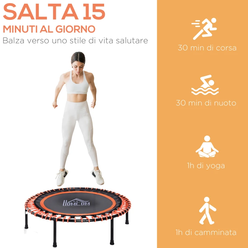 HOMCOM Trampolino Elastico Fitness Professionale Diametro 101cm Carico Massimo 100kg, Arancione