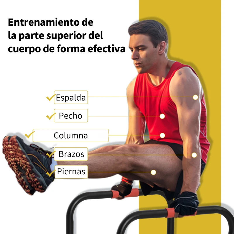 HOMCOM Barras Paralelas Training Soporte con Mango Extra Ancho para Flexiones Inclinadas Musculación Calistenia Dips 63x41x73 cm Negro