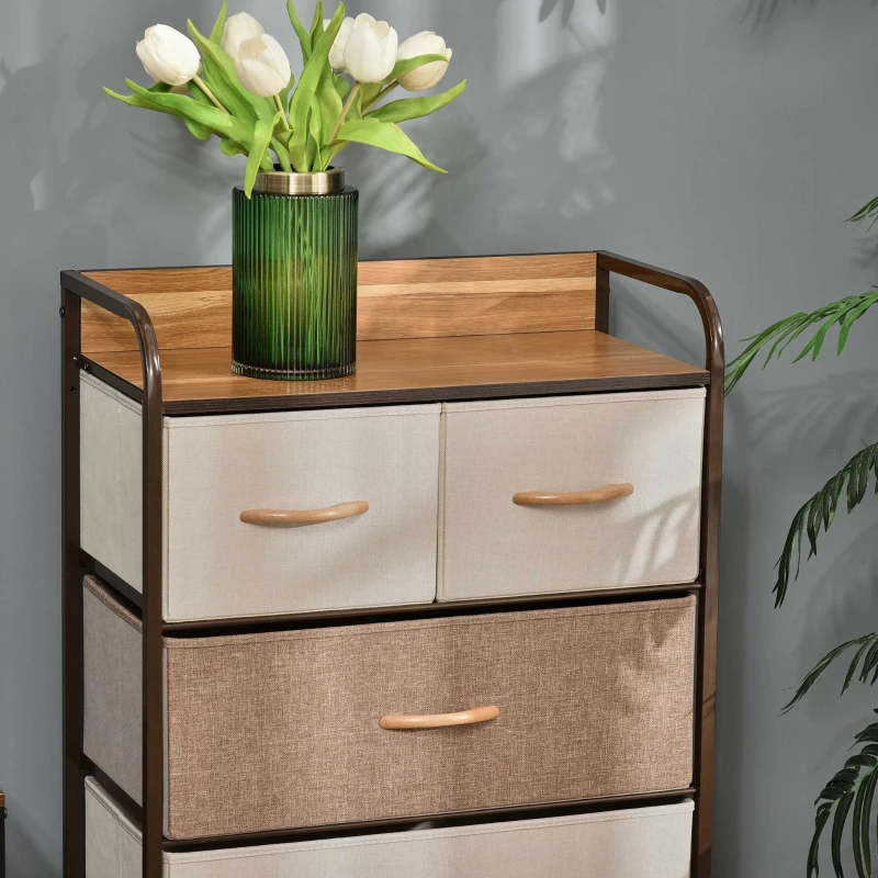 HOMCOM Cómoda para Dormitorio con 5 Cajones Plegables Parte Superior de Madera y Marco Metálico 58x29x99 cm Multicolor