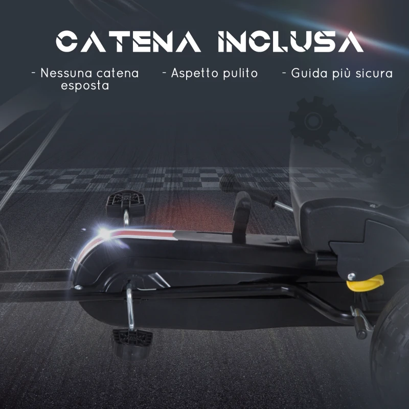 HOMCOM Go Kart a Pedali per Bambini 3-6 Anni con Sedile Regolabile, in Plastica e Ferro, 101.5x65.5x59.5 cm, Bianco e Nero