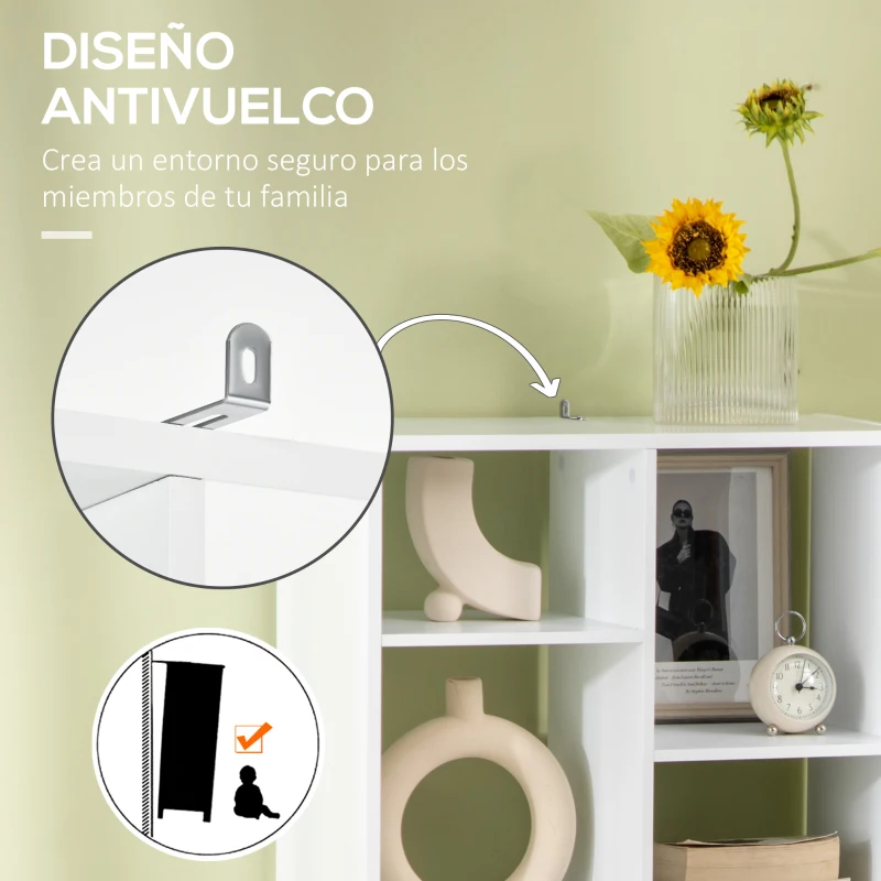 HOMCOM Estantería de Madera con 1 Cajón y 9 Compartimentos Mueble Librería para Salón Oficina Estudio 60x26x158cm Blanco