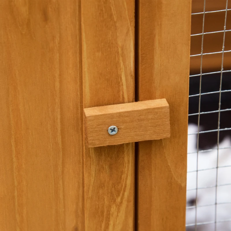 PawHut Conigliera a 2 Livelli in Abete e Acciaio con Casetta, Spazio Aperto e Vassoio, 141x49x86cm