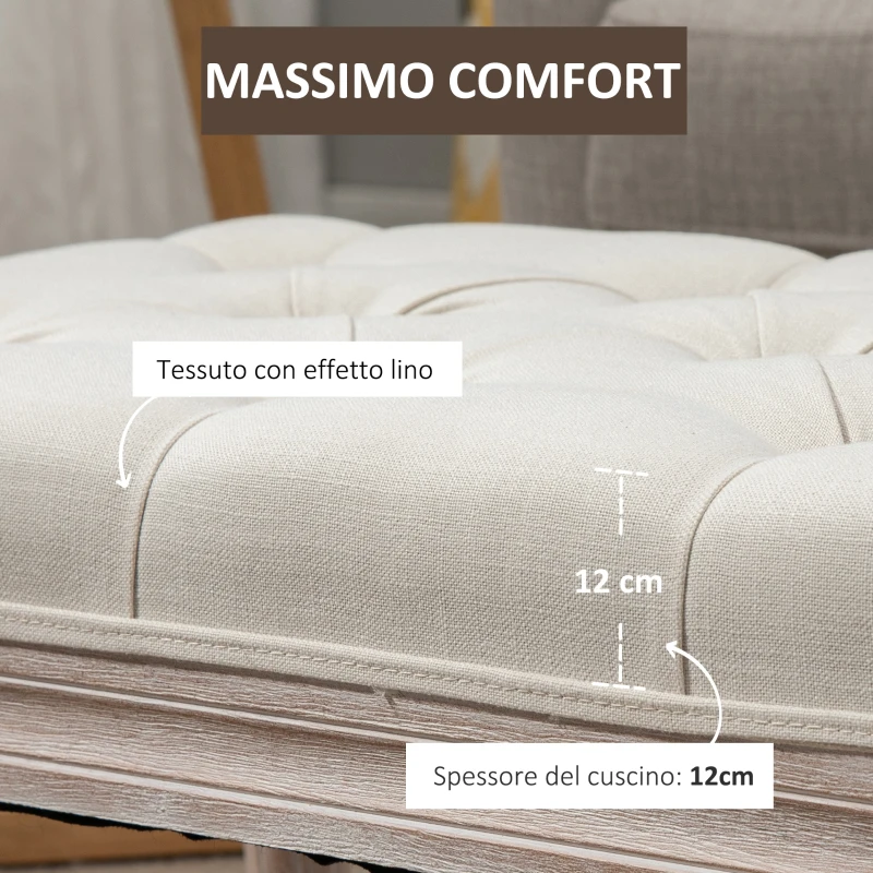 HOMCOM Panca Fondo Letto Imbottita con Rivestimento Effetto Lino e Gambe in Legno, 80x40x41cm, Beige