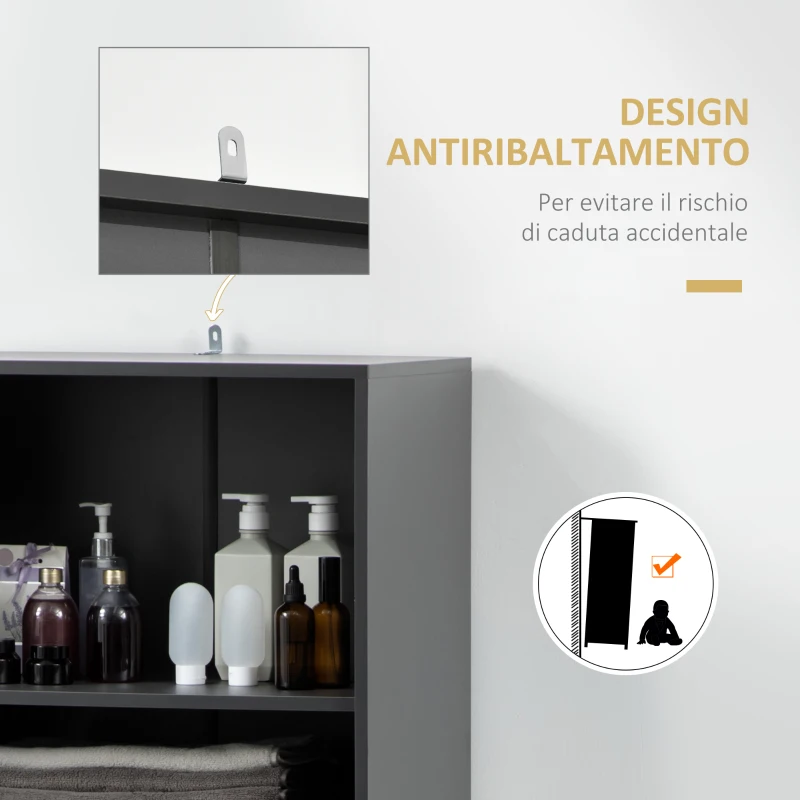 HOMCOM Mobile Dispensa Alto con Ripiani Regolabili Aperti, Cassetto e Armadietto, in Truciolato e MDF, 60x42x180 cm, Grigio