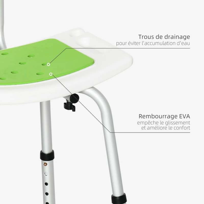 HOMCOM Tabouret de douche pour personnes âgées et handicapées hauteur réglable patins antidérapants support de pomme de douche