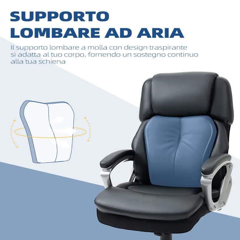 Vinsetto Poltrona da Ufficio Ergonomica con Poggiatesta, Altezza Regolabile e Dondolo, Sedia Girevole con Ruote, 68x76x117-125cm, Nero