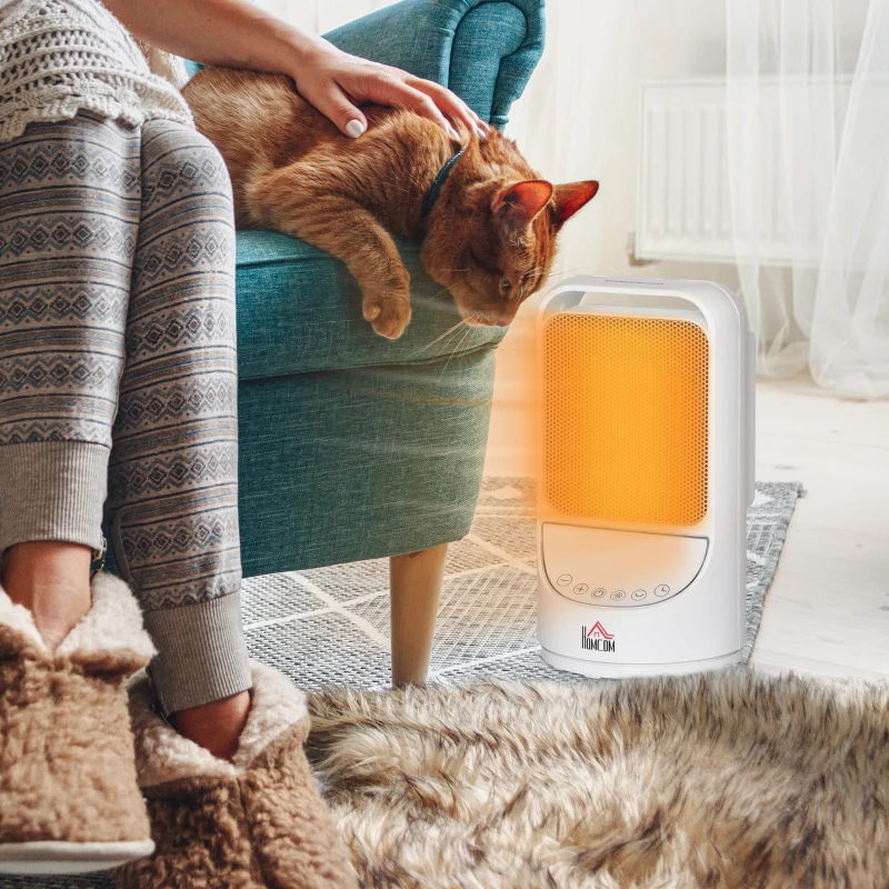 HOMCOM Chauffage soufflant oscillant 1500 W - mini radiateur céramique PTC - 3 niveaux de puissance - chauffage d'appoint avec télécommande blanc