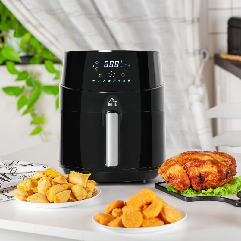 HOMCOM Air Fryer, 1500W 4.5L Air Fryer Oven with Digital Display, Rapid Air Circulation, Adjustable Temperature, Timer and Nonstick Basket for Oil Less or Low Fat Cooking, Black