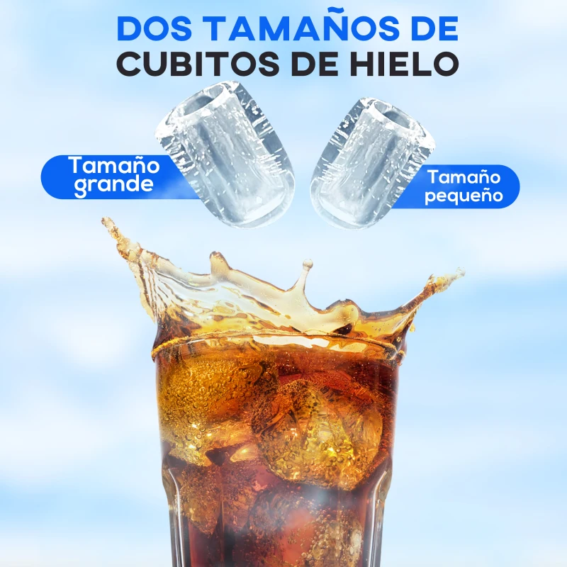 HOMCOM Máquina de Hacer Hielo 9 Cubitos de Hielo en 6-12 Minutos 15 kg en 24h  2 Tamaños de Cubitos 25,2x37,5x31,2 cm Negro