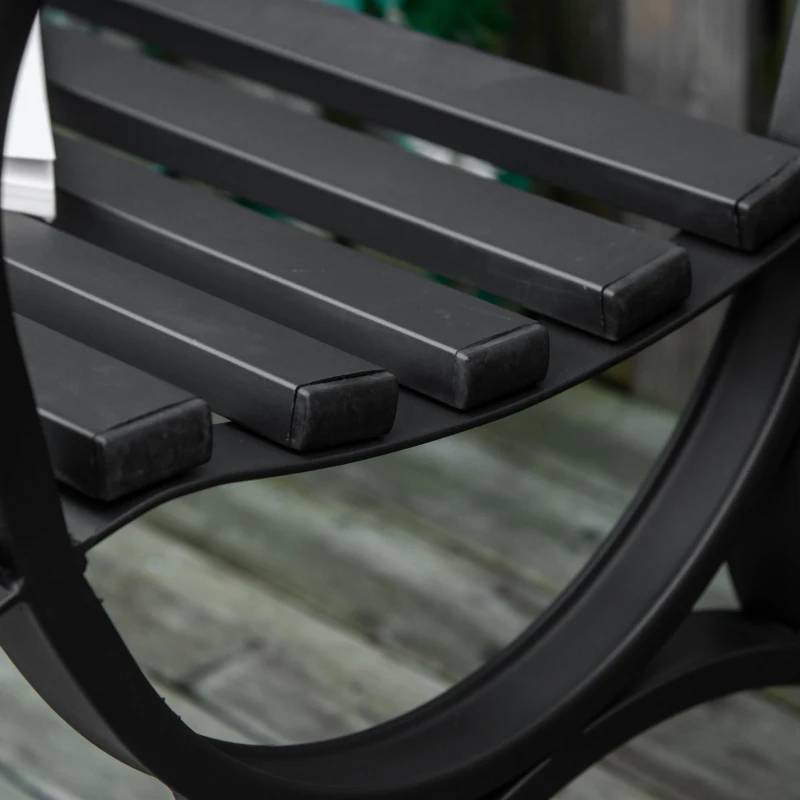 Outsunny Panchina da Giardino 2 Posti in Acciaio e Ghisa con Braccioli e Decorazione, 128x58.5x85cm, Nero