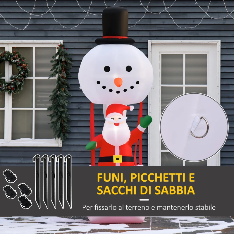 HOMCOM Babbo Natale Gonfiabile su Mongolfiera, Decorazione Natalizia da Esterno con Luci LED - Multicolore