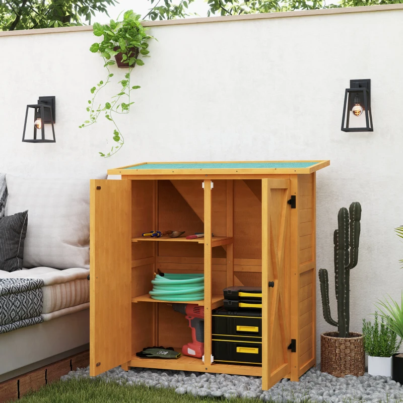 Outsunny 46.5 x 97cm Compact Wooden Storage Shed - Yellow