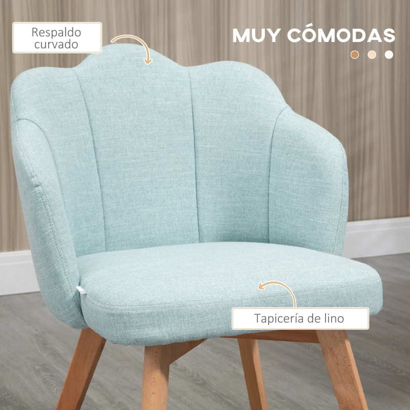 HOMCOM Set de 2 Sillas de Comedor en Forma de Flor con Asiento y Respaldo Acolchado Carga 120 kg 58x60x82 cm Verde Azulado