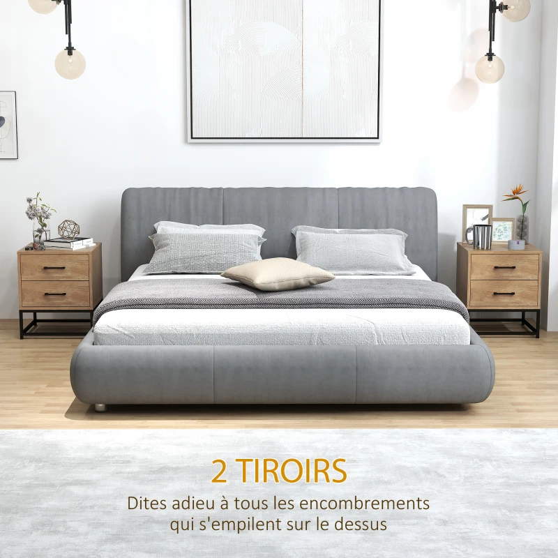 HOMCOM Lot de 2 tables de chevet table de nuit avec 2 tiroirs style industriel pour chambre à coucher, salon