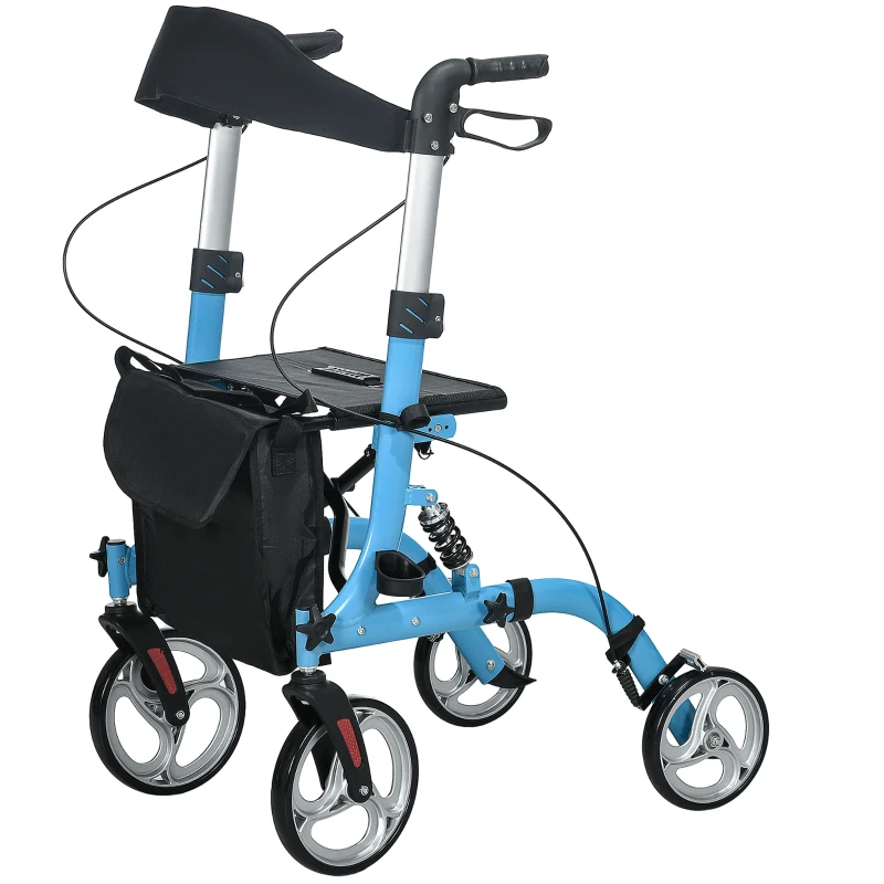 HOMCOM Professional Rollator with 8 Adjustable Height, Aluminium Walking Frame with Dual Brakes for Tall People, Blue