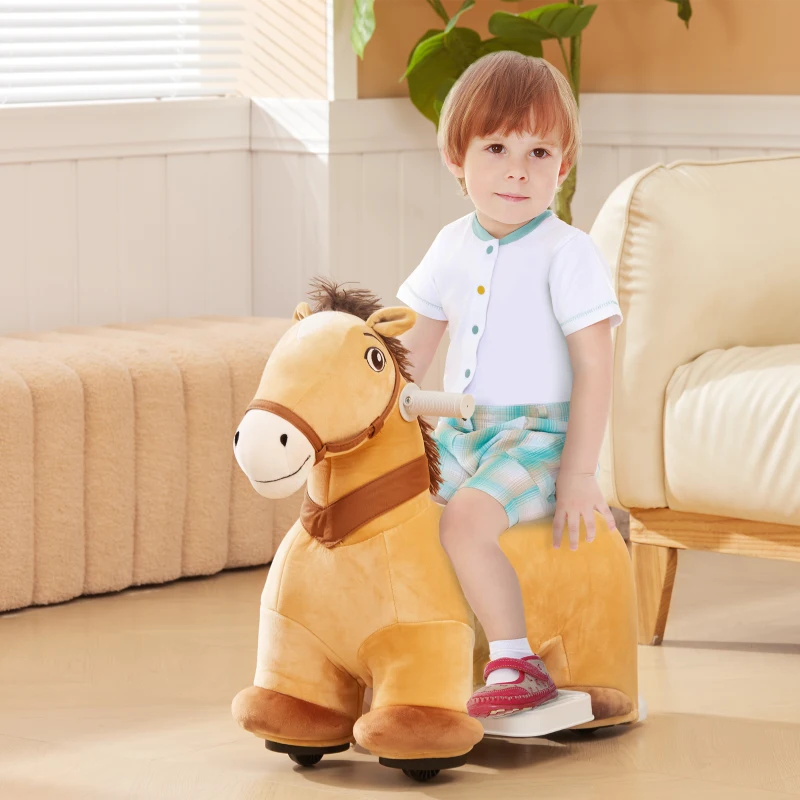 AIYAPLAY Cavallo Cavalcabile Elettrico 6V per Bambini da 18-36 Mesi con Ruote in PU e Musica, Marrone