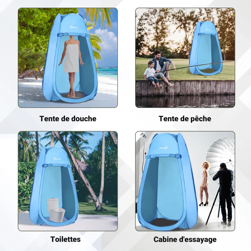 Outsunny Tente de douche pop-up tente de toilette pliable et portable anti-UV sac de transport inclus pour plage, pêche, randonnée, bain, l'extérieur, bleu