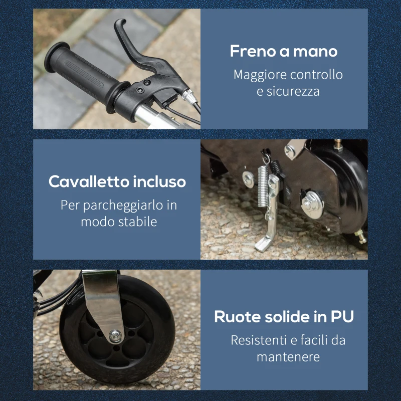 HOMCOM Monopattino Pieghevole per Bambini 7-12 Anni da 120W con Freno e Cavalletto, 75x37x98 cm, Nero