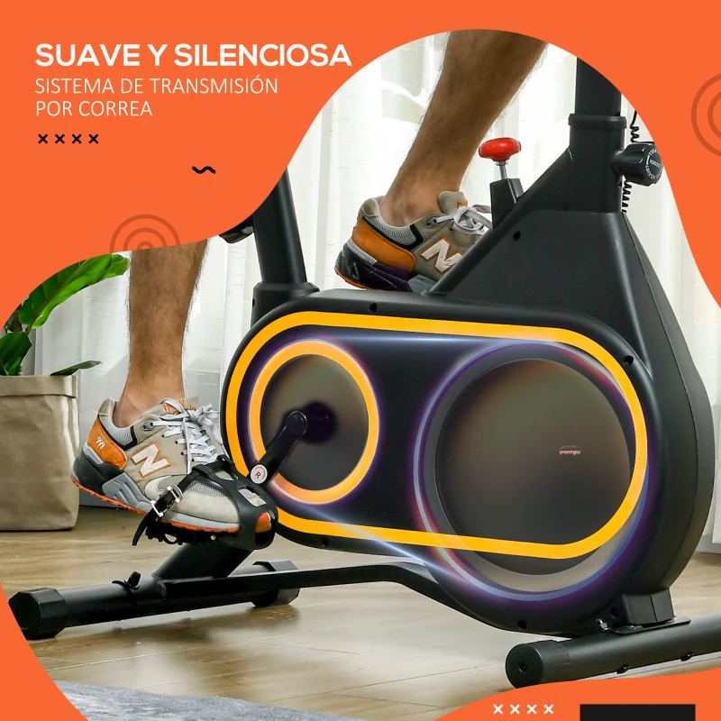 SPORTNOW Bicicleta Estática con Asiento y Manillar Ajustables Pantalla LCD Volante Inercia 4 kg y Soporte para Botella Negro