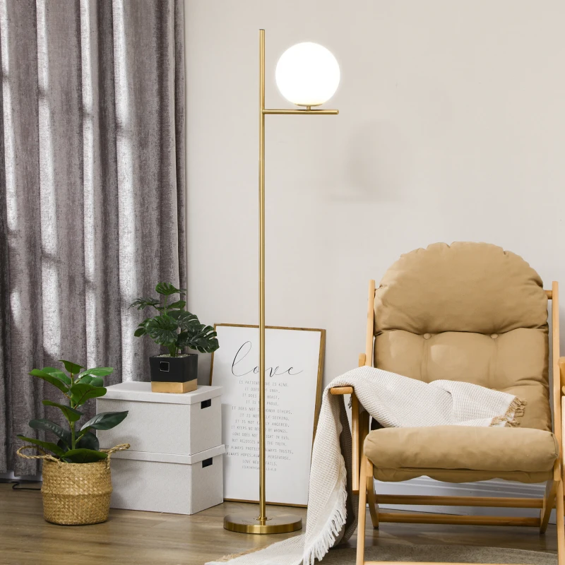 HOMCOM Lampadaire lampe à pied en métal avec abat-jour câble de 180 cm avec interrupteur à pied 30 x 25 x 159 cm or blanc