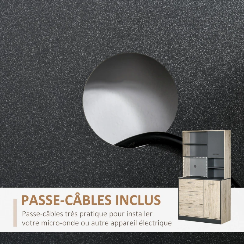 HOMCOM Buffet de cuisine armoire de cuisine multi-rangements 2 portes 3 tiroirs 3 étagères + grand plateau 90L x 39l x 169H cm bicolore chêne clair gris