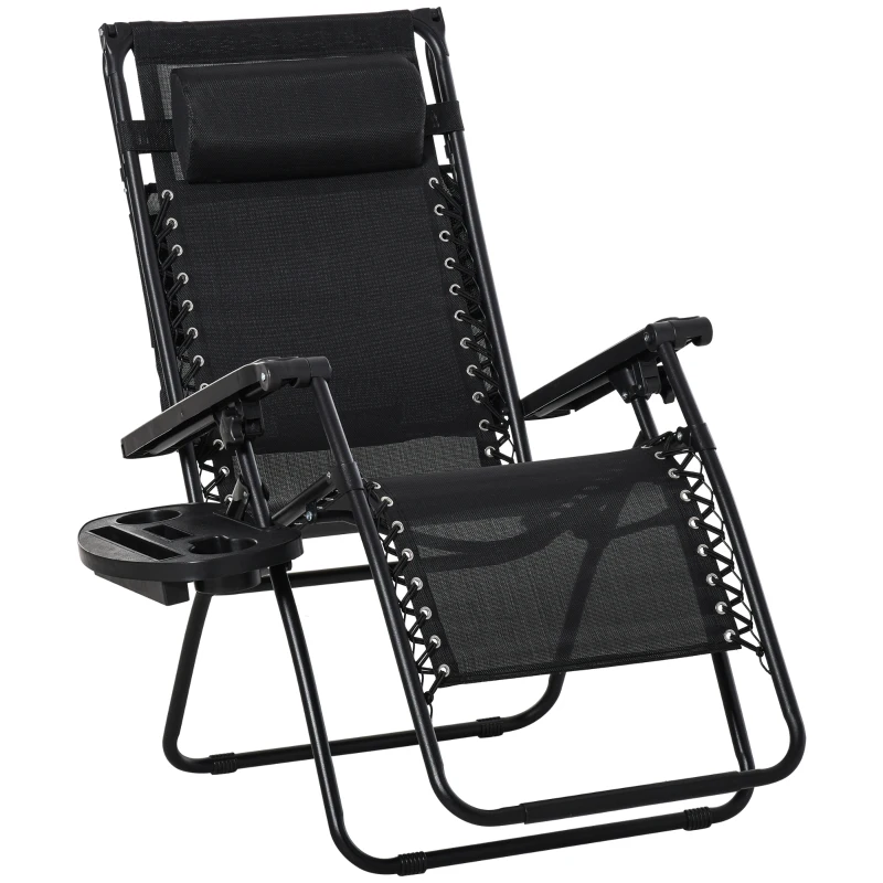 Outsunny Folding Zero Gravity Sun Lounger, with Sun Canopy - Black
