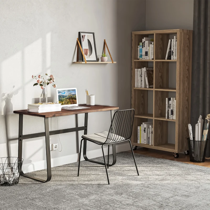 HOMCOM Bureau Design Industriel châssis métal Noir Plateau Panneaux Particules Coloris boisé