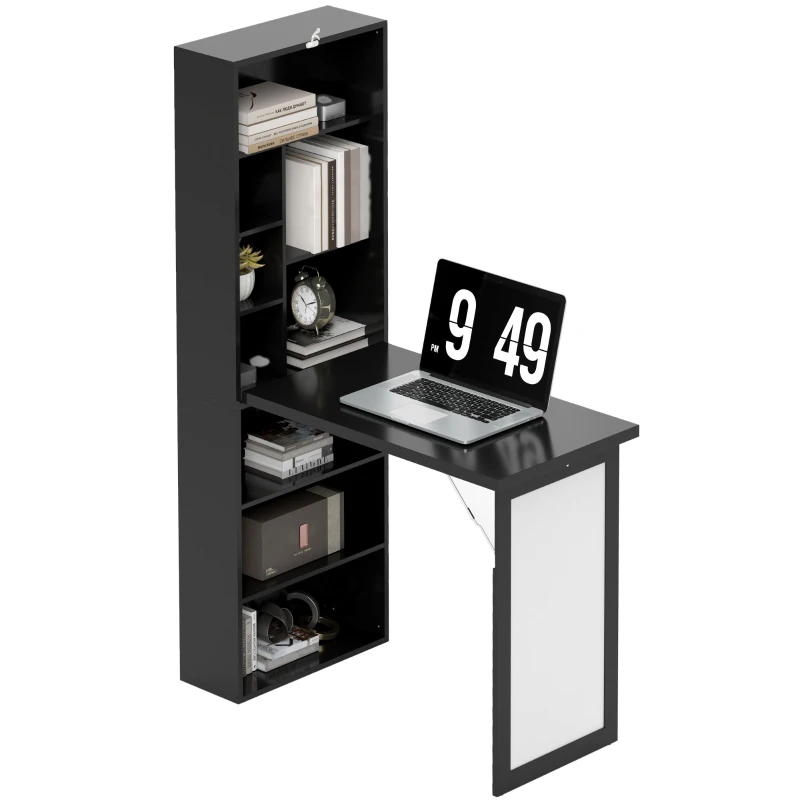 HOMCOM Three-Part Work Desk, with Storage and Writing Board - Black