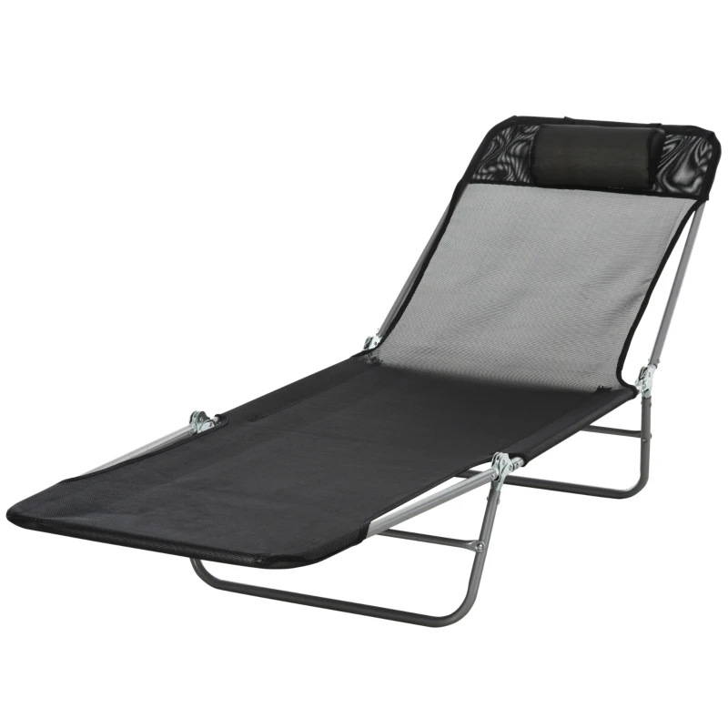 Outsunny Chaise Longue Pliante Bain de Soleil inclinable transat textilène lit Jardin Plage 182 x 56 x 24,5 cm Noir
