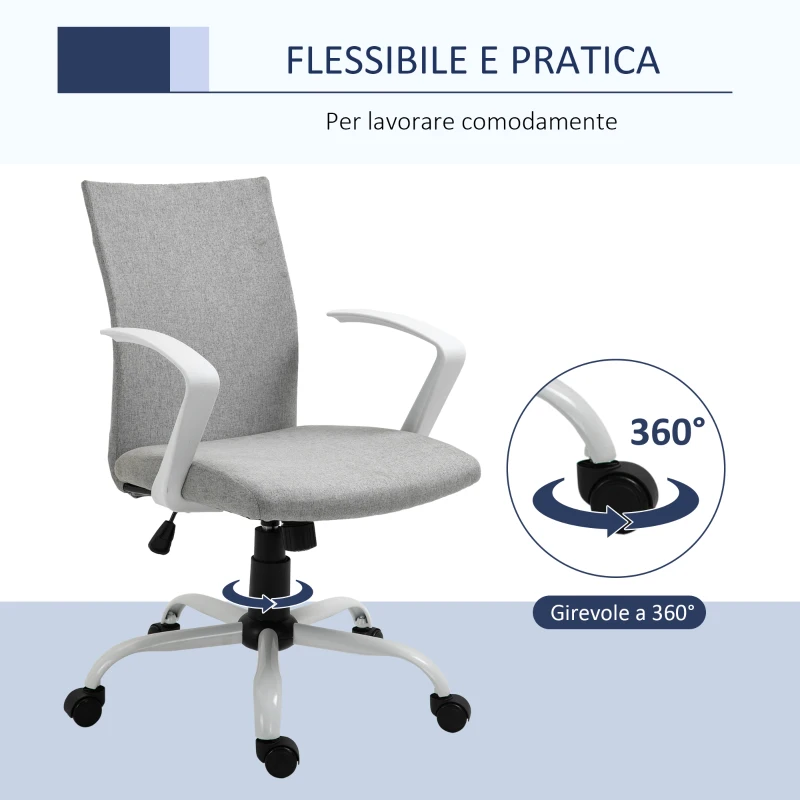 Vinsetto Sedia da Ufficio Ergonomica a Dondolo, Sedia da Studio Girevole, Poltrona Scrivania con Altezza Regolabile in Tessuto, 61x61x89-99 cm, Grigio Chiaro
