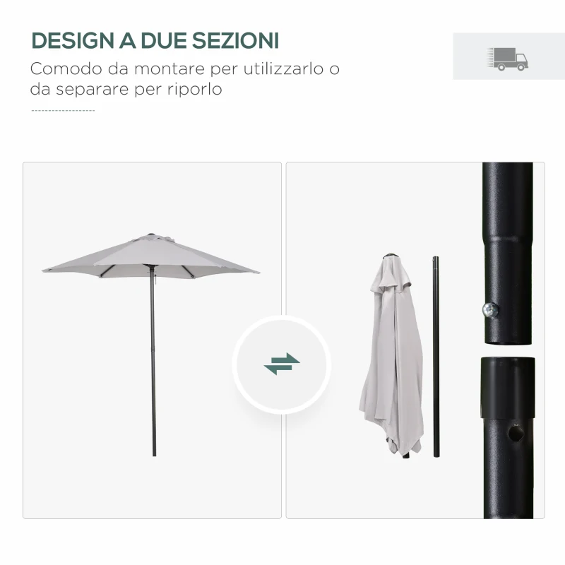 Outsunny Ombrellone 2x2 m da Giardino con Palo Centrale, Ombrellone per Esterno in Alluminio, Grigio Chiaro