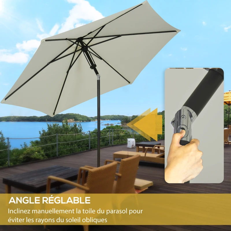Outsunny Parasol de jardin inclinable à poussée manuelle avec aération en métal polyester haute densité 180g/m² gris clair