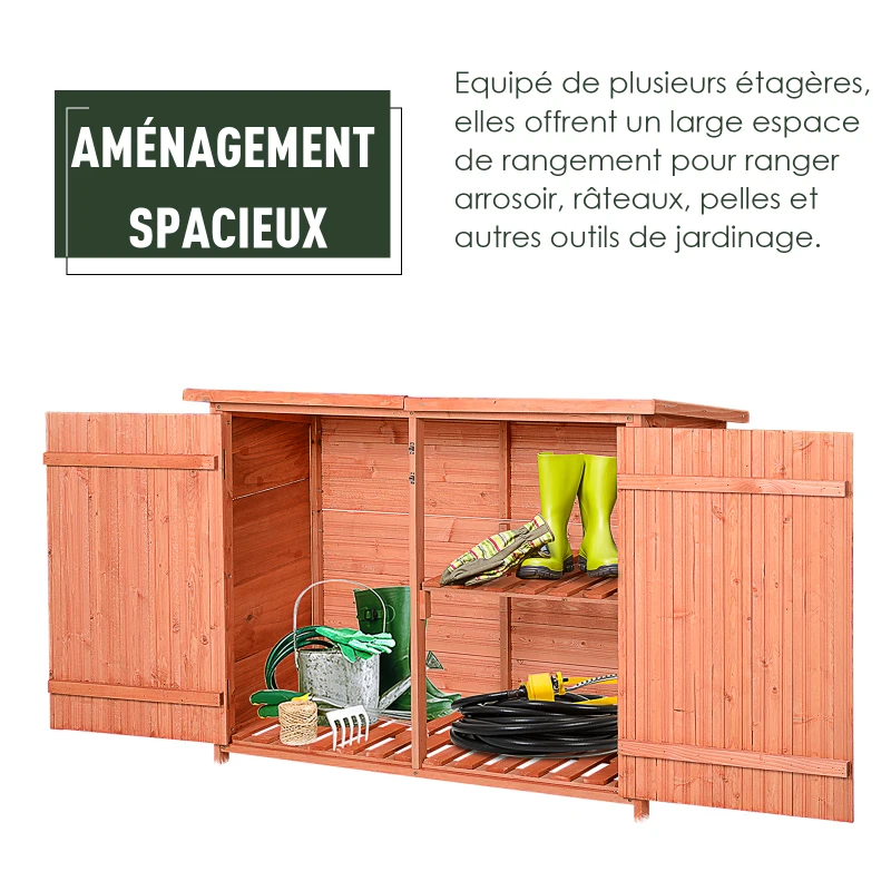 Outsunny Armoire de Jardin sur Pied Double Porte étagère et Toit bitumé relevable dim. 128L x 50l x 91H cm Bois Sapin pré-huilé