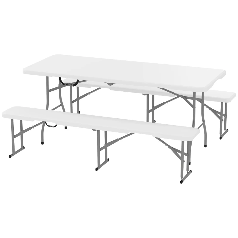 Outsunny Three-Piece Folding Picnic Table and Bench Set - White