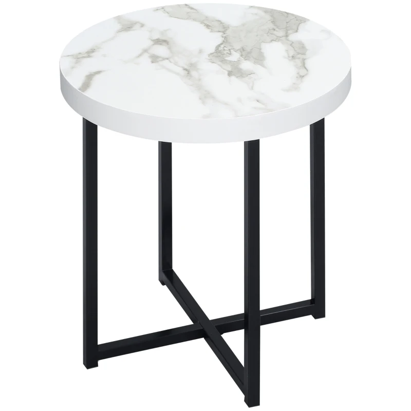 HOMCOM Round Side Table with Metal Legs, Modern End Table Bedside Table for Living Room, Bedroom, White