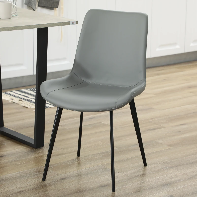 HOMCOM Lot de 4 chaises de salle à manger chaise de cuisine assise en similicuir pieds en acier avec dossier gris foncé