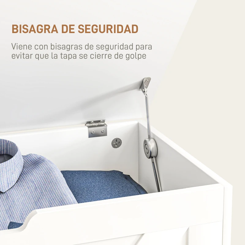 HOMCOM Baúl de Almacenaje para Dormitorio 100 L Puff de Almacenaje con Tapa Bisagra de Seguridad 80x40x45 cm Blanco