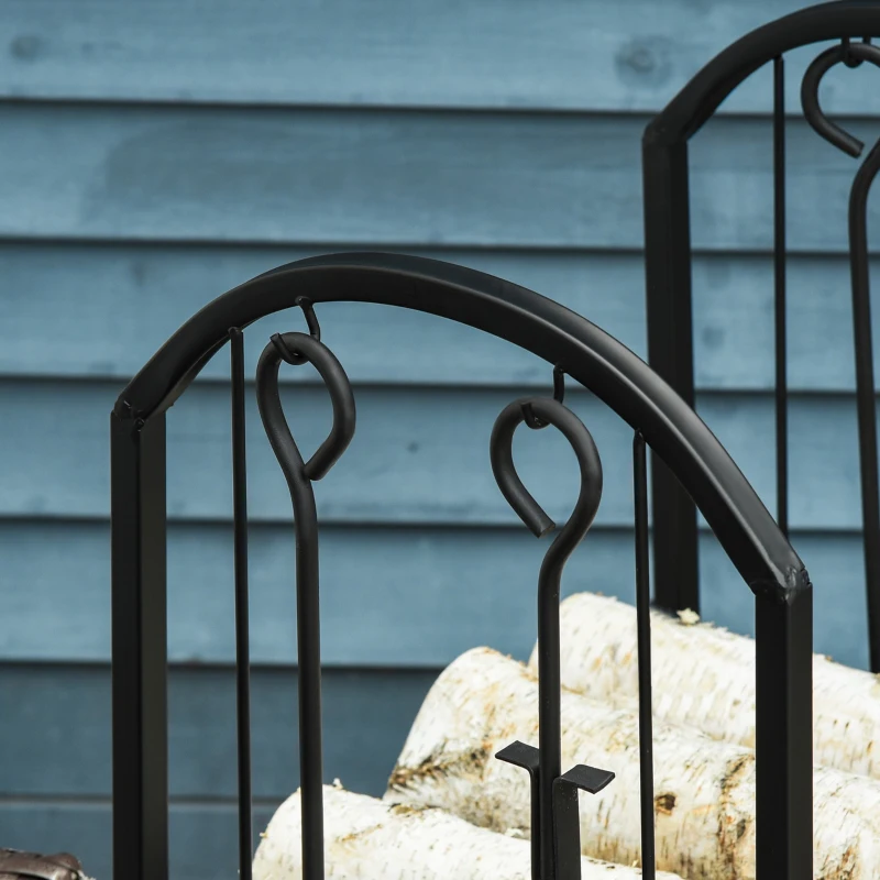 Outsunny Porte-bûches range bûches 2 niveaux étagère à bois de cheminée serviteur de cheminée multi-accessoires 2 étagères dim. 41,5L x 32,5l x 74,5H cm métal noir