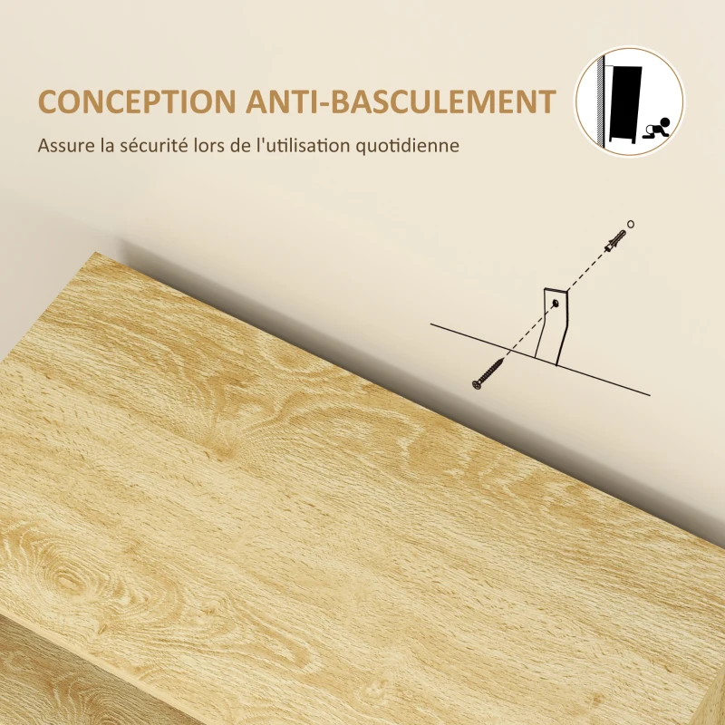 HOMCOM Buffet meuble de rangement avec 3 tiroir placard étagère réglable pour salon cuisine 60 x 30 x 81 cm bois naturel
