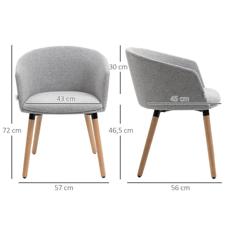 HOMCOM Silla de Comedor Tapizada en Lino Sintético Transpirable con Asiento Acolchado y Patas de Madera 57x56x72cm Gris