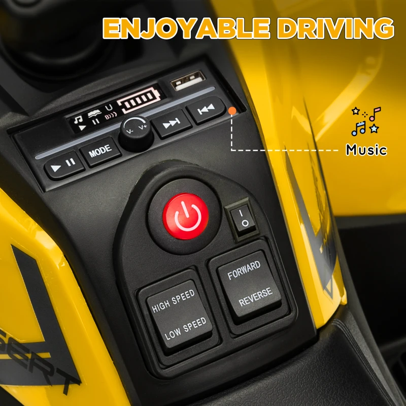 AIYAPLAY 12V Kids Electric Ride on ATV, Battery-Powered Quad Bike w/ Spring Suspension, Forward Backward, Storage Basket, Yellow