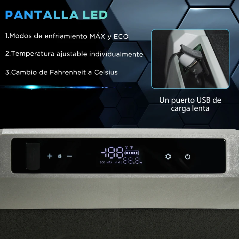 Outsunny Nevera Compresor Portátil 40L Nevera Portátil Eléctrica para Coche Congelador CC 12V/24V hasta -20℃ con Pantalla LED Táctil Asa Retráctil Ruedas para Camping Viajes 71,1x46x44 cm Negro