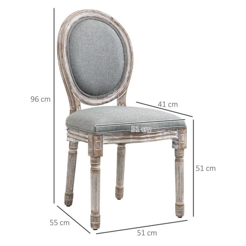 HOMCOM Set 2 Sedie per Tavolo da Pranzo Classiche in Legno con Rivestimento in Tessuto, Grigio
