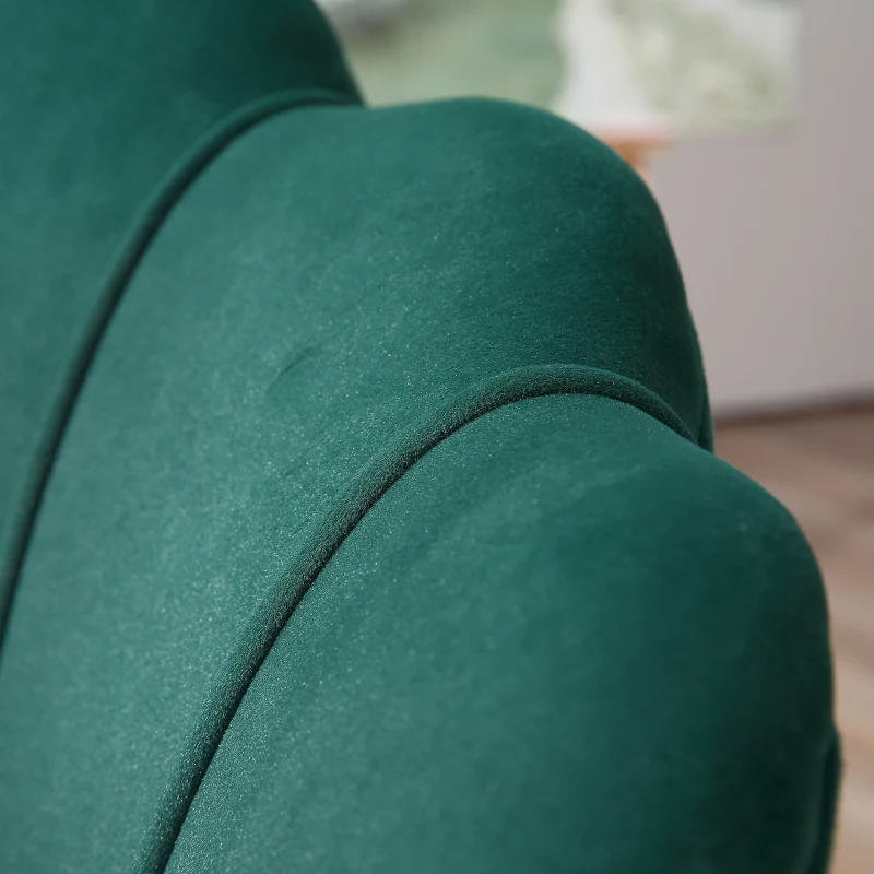 HOMCOM Fauteuil salon fauteuil en velours fauteuil coquillage avec pieds en métal doré pour chambre à coucher, vert foncé