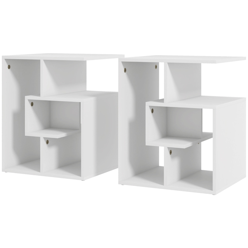 HOMCOM Side Table, 3 Tier End Table with Open Storage Shelves for Living Room, Bedroom, Set of 2, White