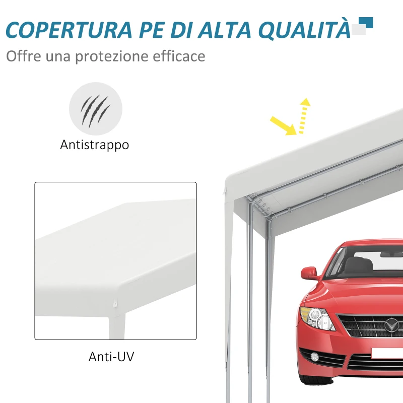 Outsunny Garage Portatile 4x4m con Tettoia anti UV, Pioggia e Vento per Veicoli, Matrimoni e Feste - Bianco