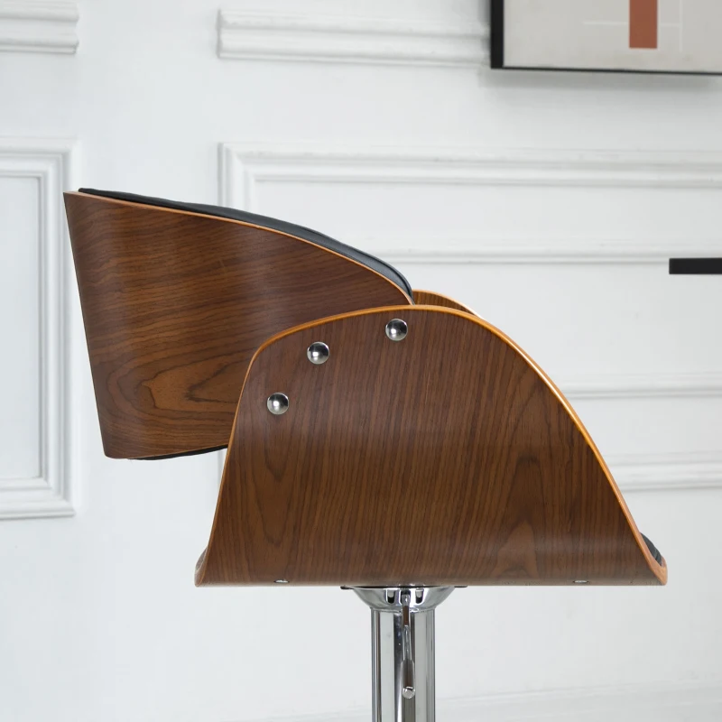 HOMCOM Sgabello da Bar Alto in Stile Industriale con Altezza Regolabile, Sgabello Cucina Vintage Girevole in Legno con Schienale e Poggiapiedi, 58L x 54P x 92-112Acm