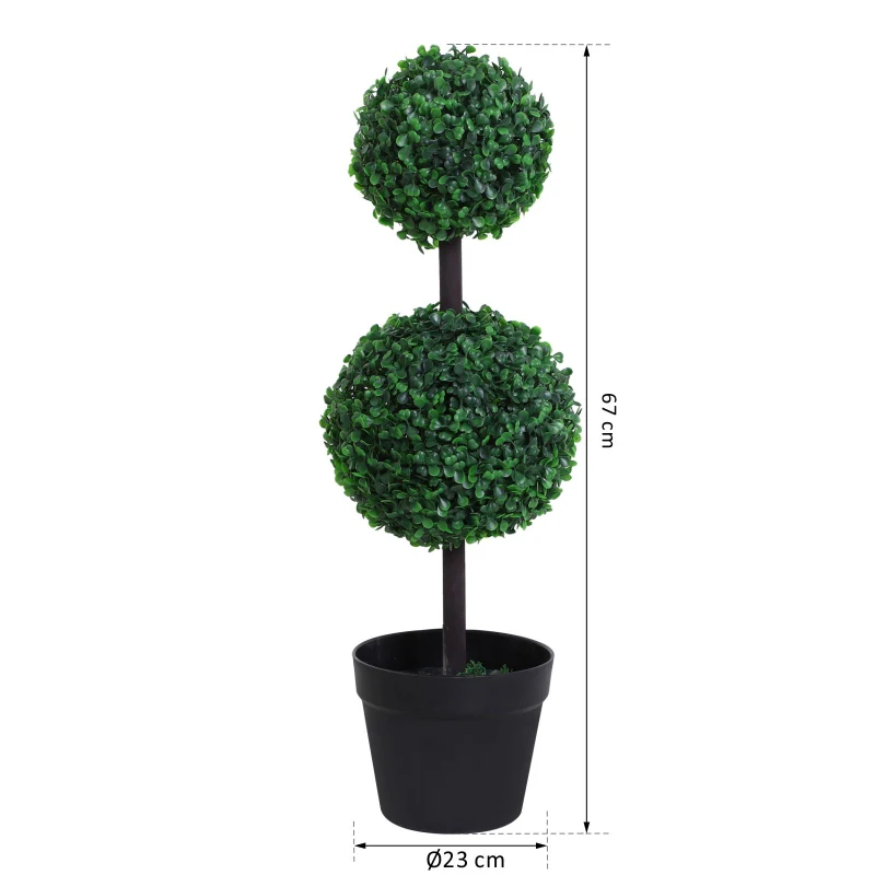 Outsunny Pianta Artificiale Bosso a Sfera (Ф23 X 67A cm), Due Sfere Verde Decorativo da Esterno e Interno con Vaso