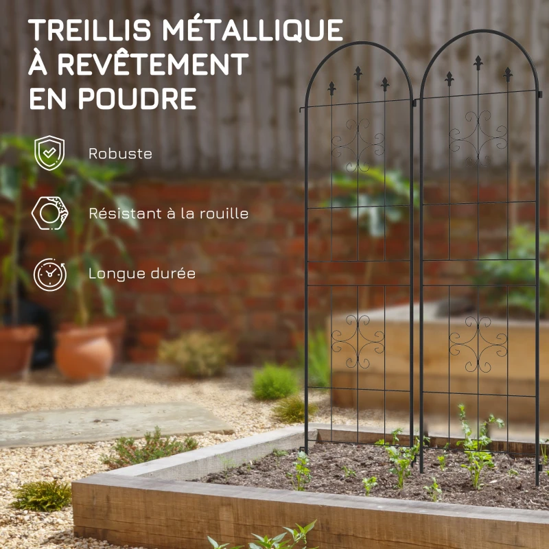 Outsunny Lot de 4 treillis de jardin support pour plantes grimpantes en acier 50 x 180 cm noir
