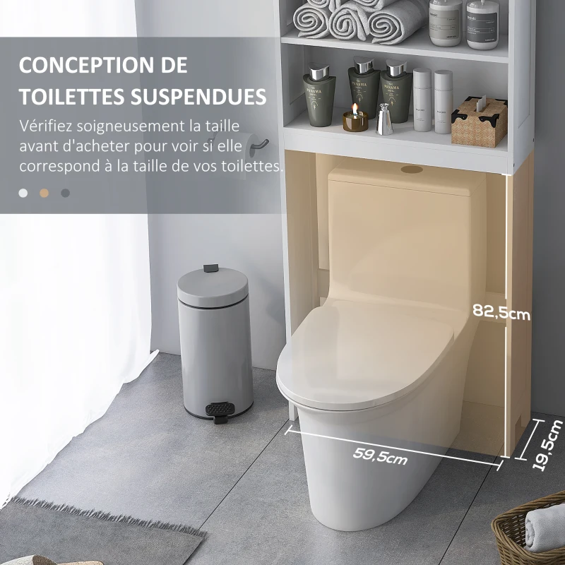 kleankin Meuble WC dessus de toilette armoire de rangement de salle de bain avec niches placard à double porte étagère réglable